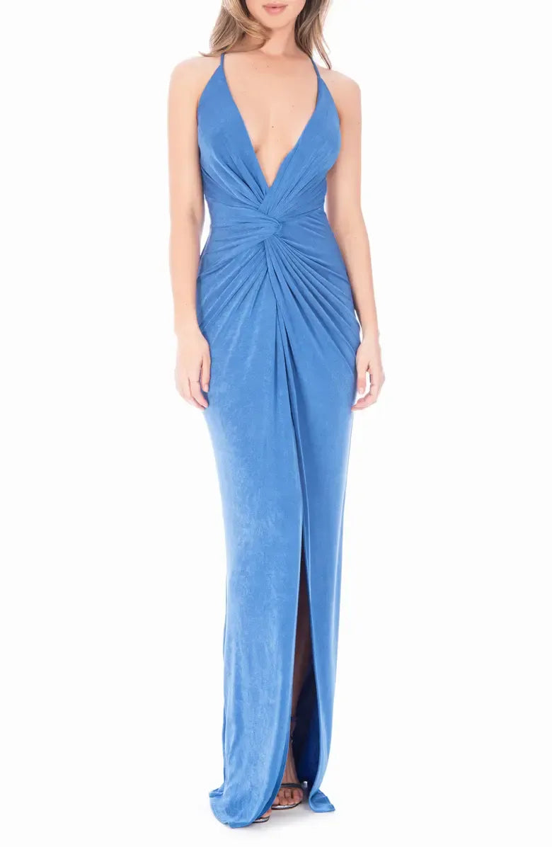 Sexy Sheath Plunge Neck Sleeveless Backless Floor-Length Prom Dress