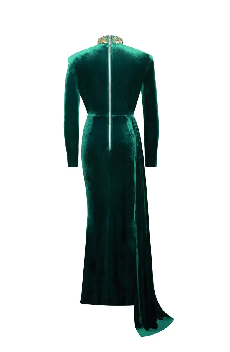 Sexy Sheath Plunging V Neck Long Sleeve Velvet Floor-Length Prom Dress