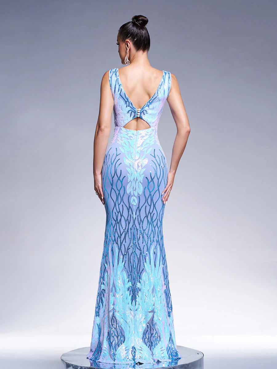 Sexy Sheath V-Neck Sleeveless Backless Floor-Length Prom Dress