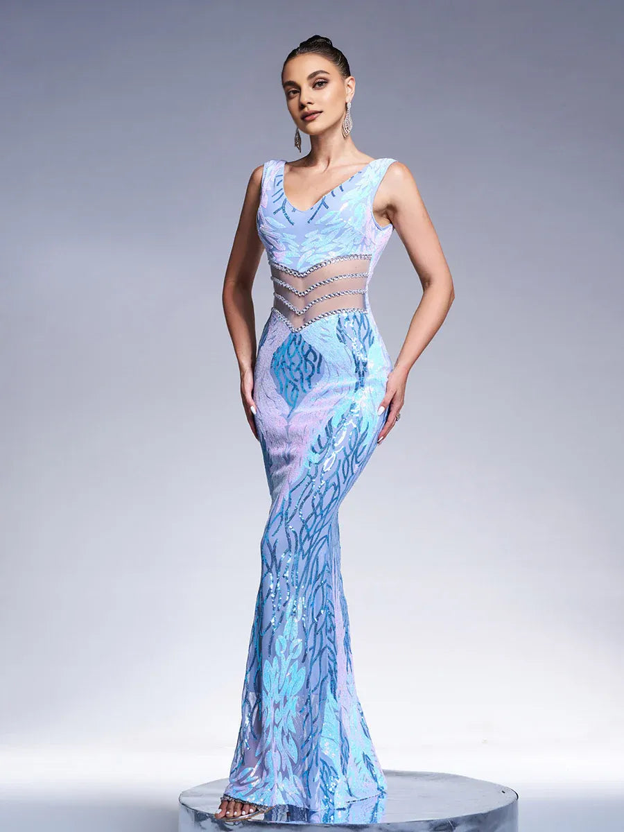 Sexy Sheath V-Neck Sleeveless Backless Floor-Length Prom Dress