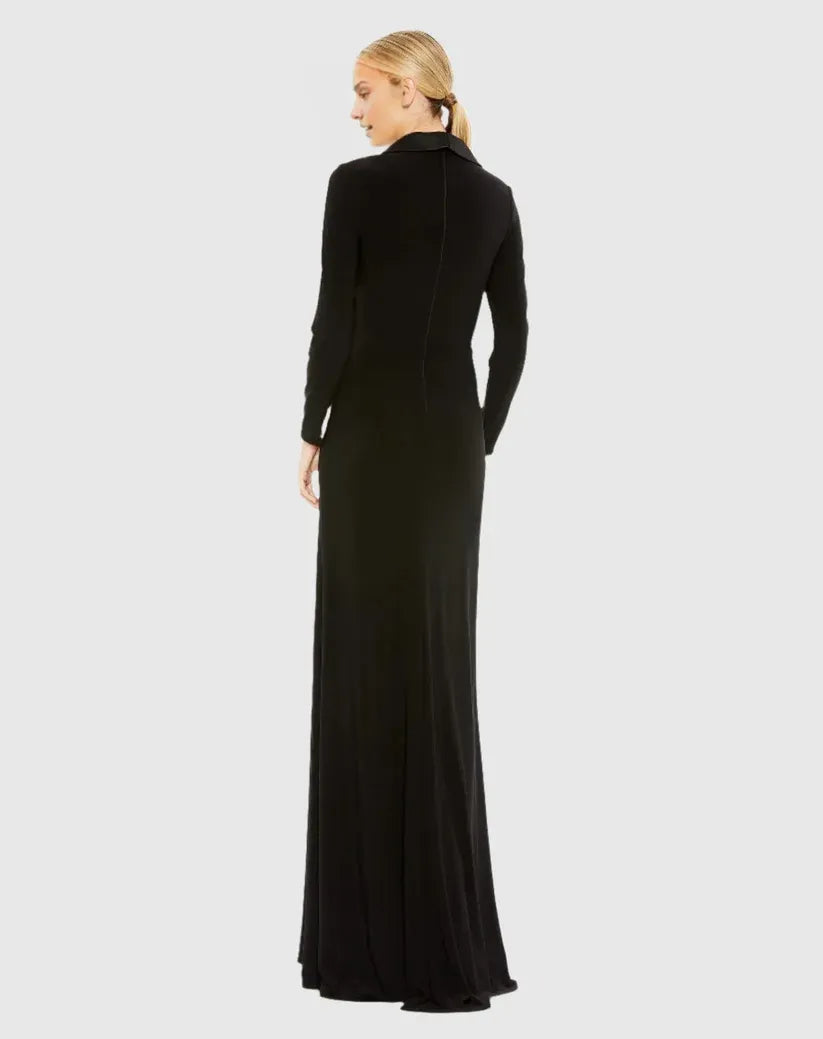 Sexy Sheath V Neck Long Sleeve Full Coverage Back Floor-Length Prom Dress