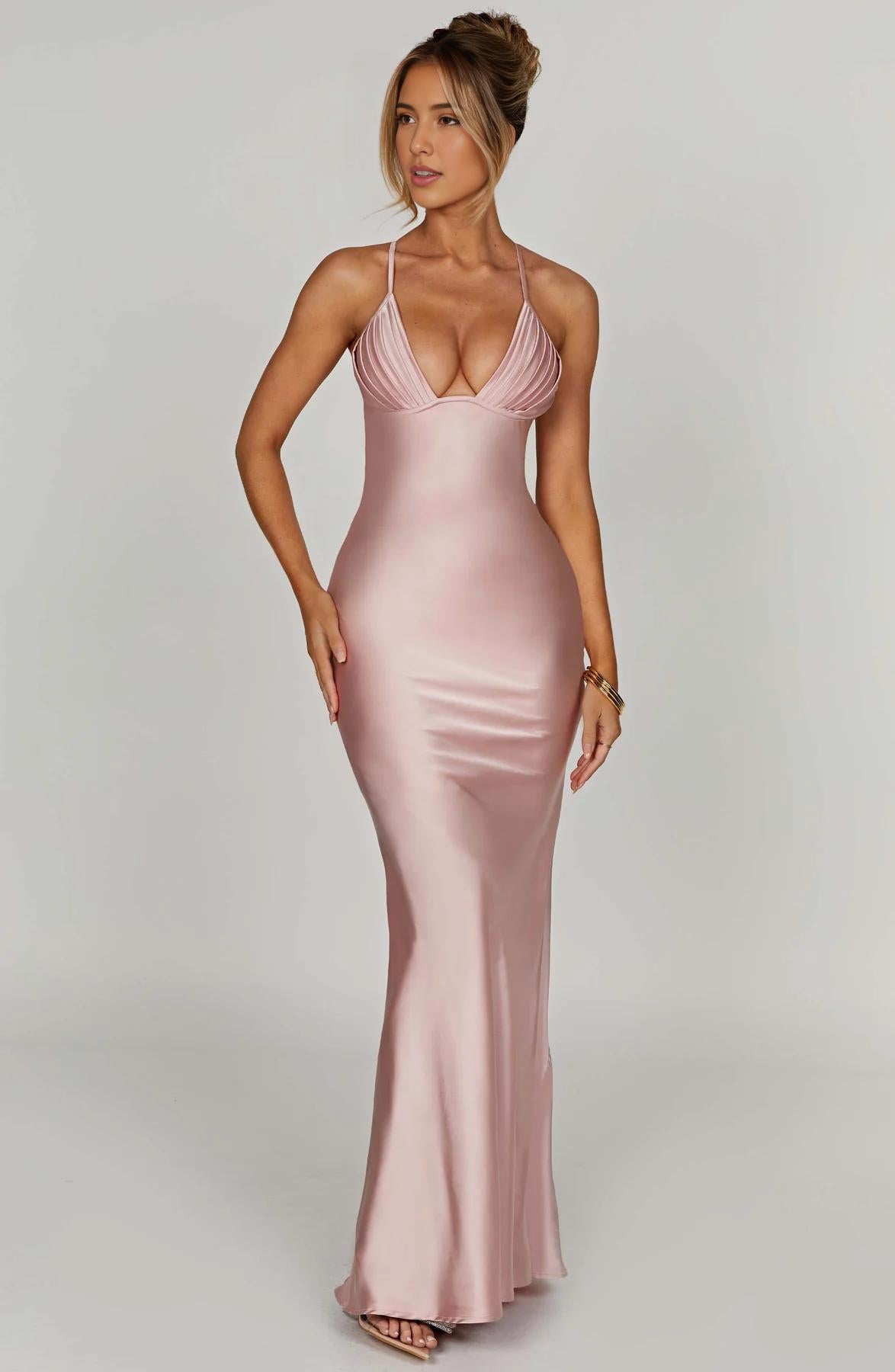 Vestido de noche sexy con tirantes finos, largo hasta el suelo, para mujer, con tirantes cruzados, espalda abierta, para fiesta, ajustado, para graduación 