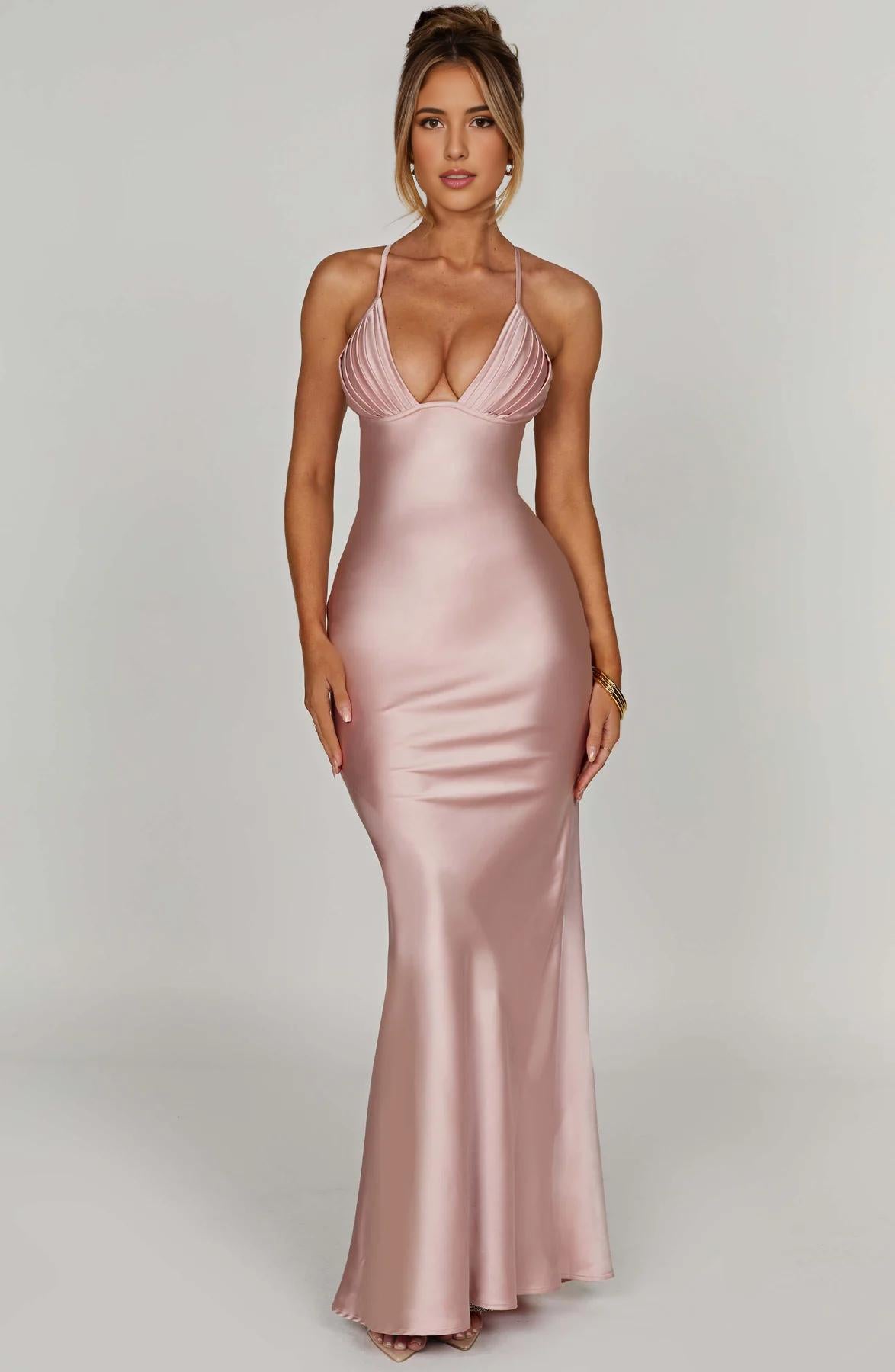 Sexy Spaghetti Strap Floor Length Evening Dress For Women Criss Cross Strap Open Back Party Bodycon Prom Dresses