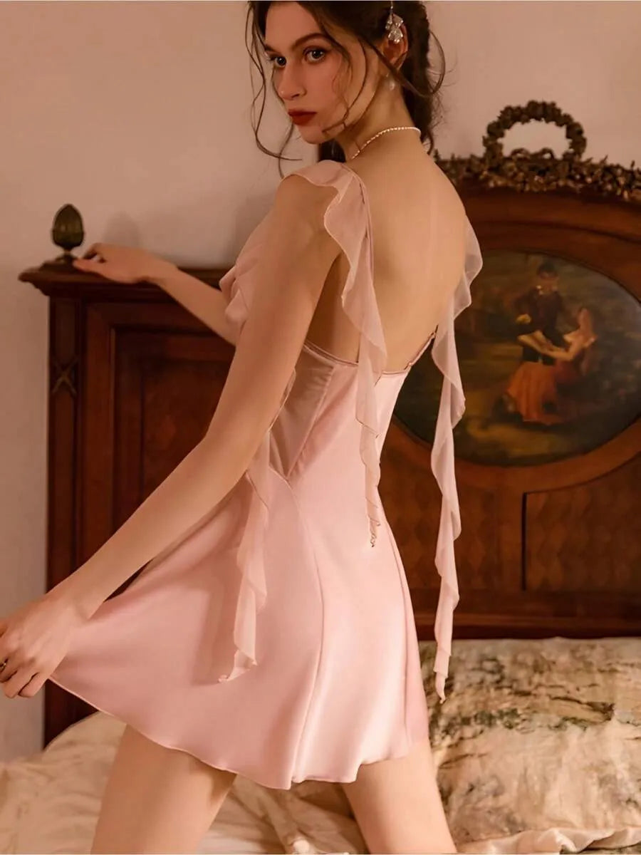 Sexy A-Line Cowl Neck Ruffled Ruched Lace Blush Pink Mini Homecoming Dress