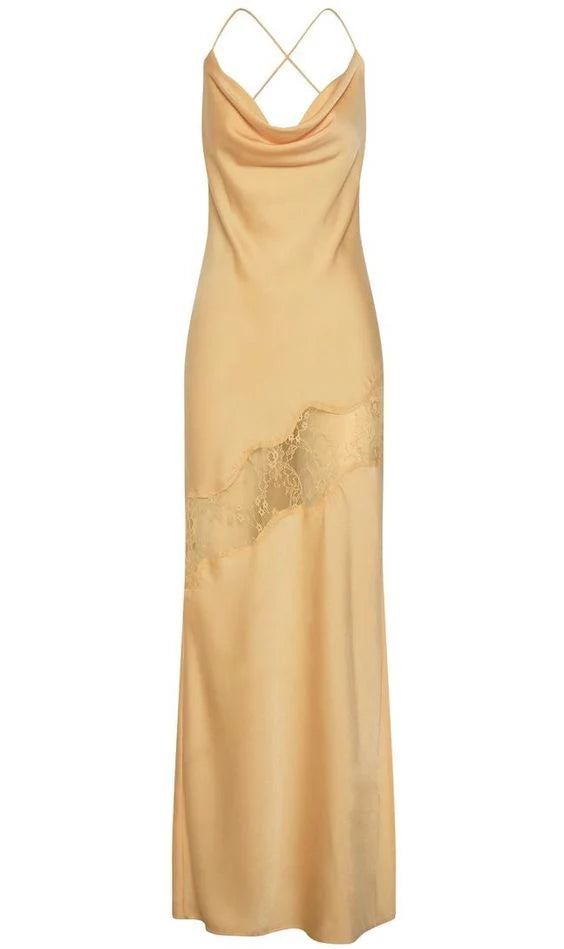 Vestido de fiesta amarillo con tirantes finos y encaje de sirena sexy, vestido de fiesta sin espalda 