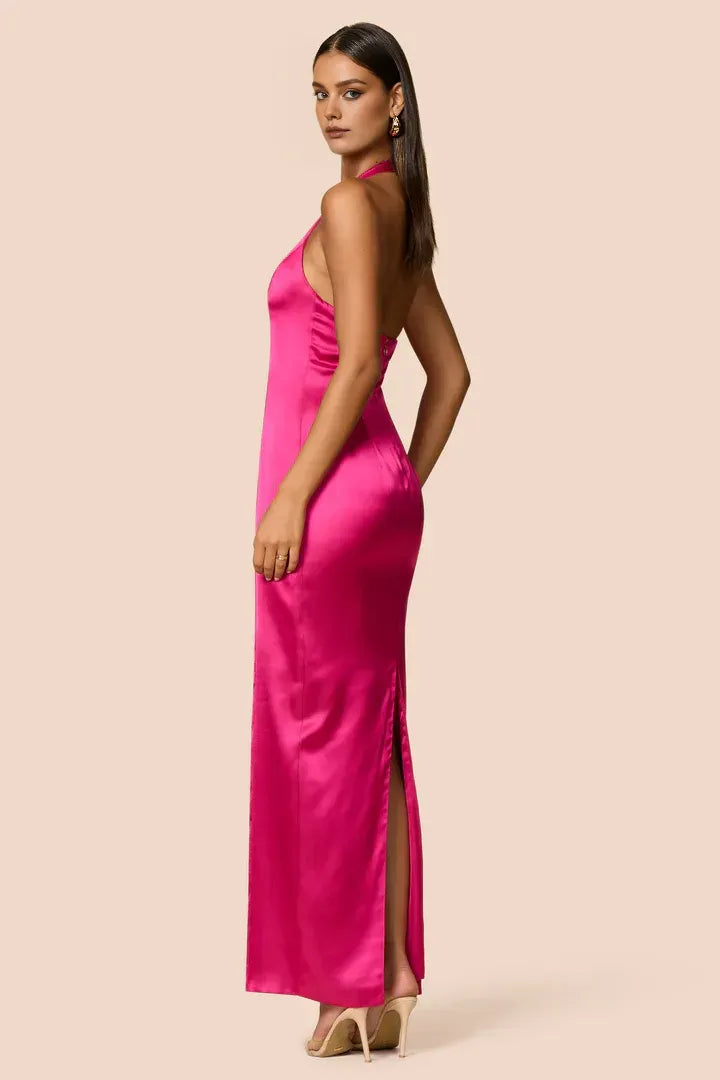 Sexy Sheath/Column Halter Neck Sleeveless Open Back Floor-Length Prom Dress