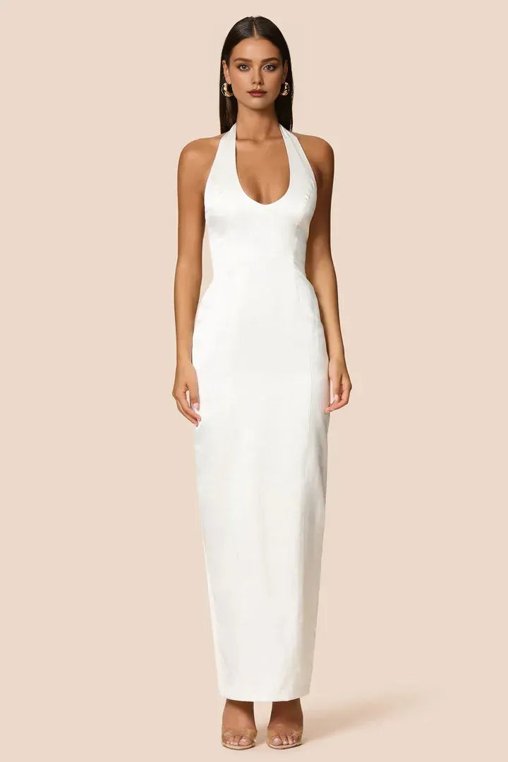 Sexy Sheath/Column Halter Neck Sleeveless Open Back Floor-Length Prom Dress