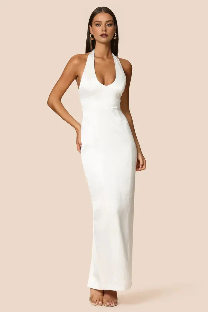 Sexy Sheath/Column Halter Neck Sleeveless Open Back Floor-Length Prom Dress