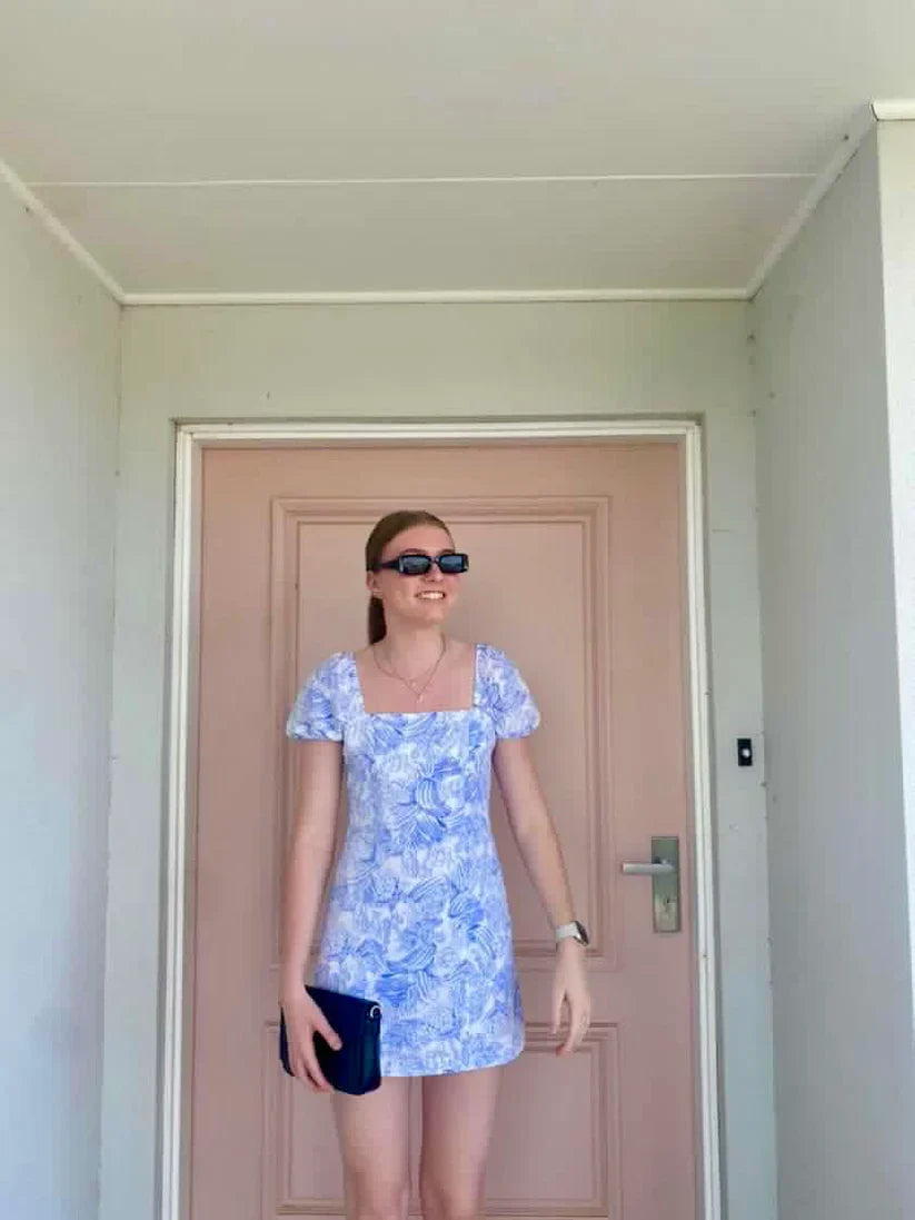 Weitese Dress Prom Dress Stores Square Neck Sheath Homecoming Dress Short Party Dress with Cape Sleeves Formal Dresses