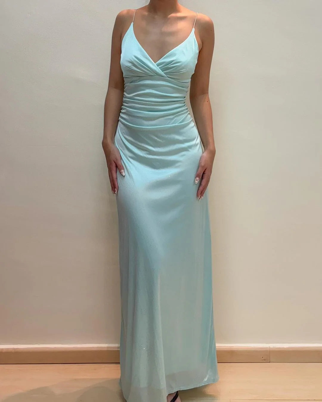 Weitese Formal Women's Dresses V Neck Light Blue Sheath Long Prom Dress Formal Party Dress Prom Dresses Stores