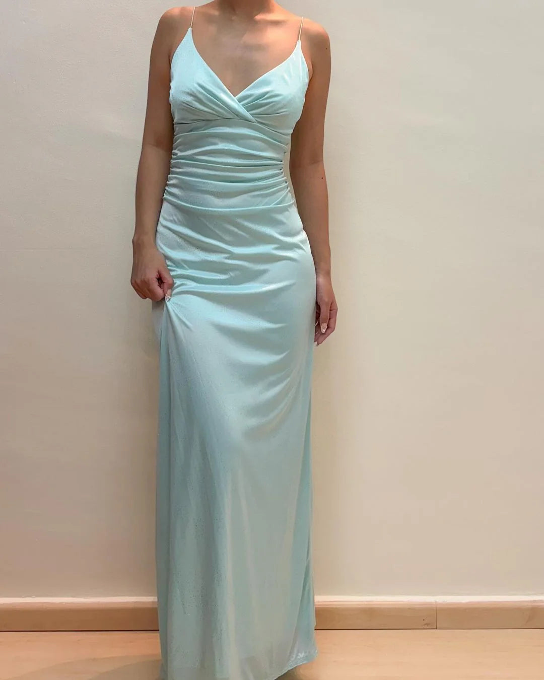 Weitese Formal Women's Dresses V Neck Light Blue Sheath Long Prom Dress Formal Party Dress Prom Dresses Stores