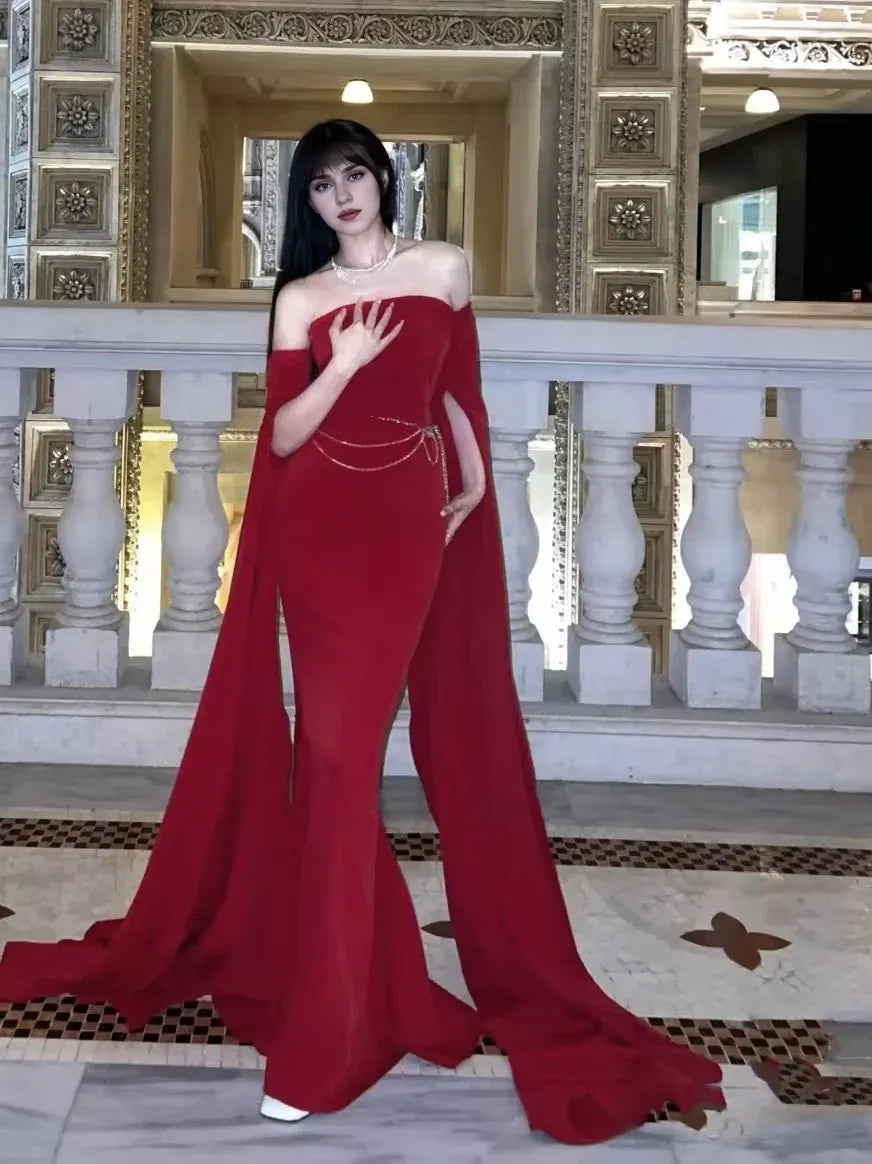 Weitese Formal Women's Dresses Off The Shoulder Sheath Red Long Prom Dress Birthday Party Dress Prom Dresses Stores