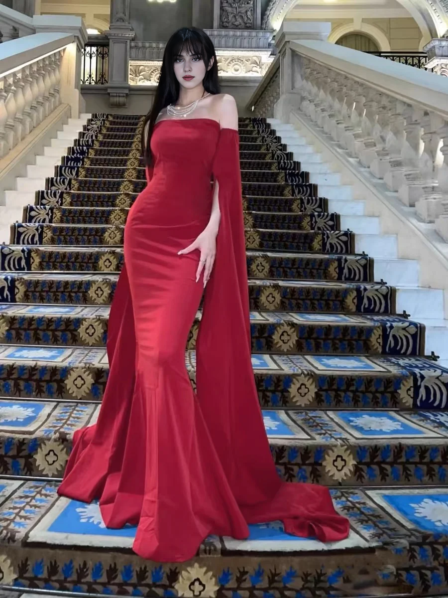 Weitese Formal Women's Dresses Off The Shoulder Sheath Red Long Prom Dress Birthday Party Dress Prom Dresses Stores