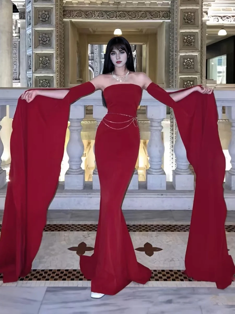 Weitese Formal Women's Dresses Off The Shoulder Sheath Red Long Prom Dress Birthday Party Dress Prom Dresses Stores