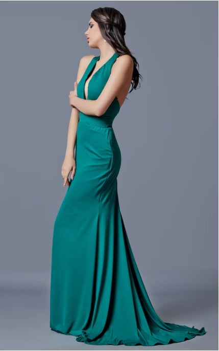 Weitese Dress/Sheath Sexy Deep V-neck Backless Long Dress Sleeveless With Mermaid Train Prom Dress/Dress For Formal