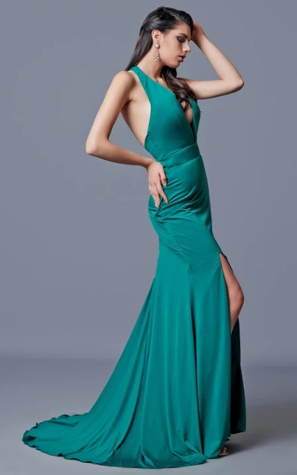 Weitese Dress/Sheath Sexy Deep V-neck Backless Long Dress Sleeveless With Mermaid Train Prom Dress/Dress For Formal