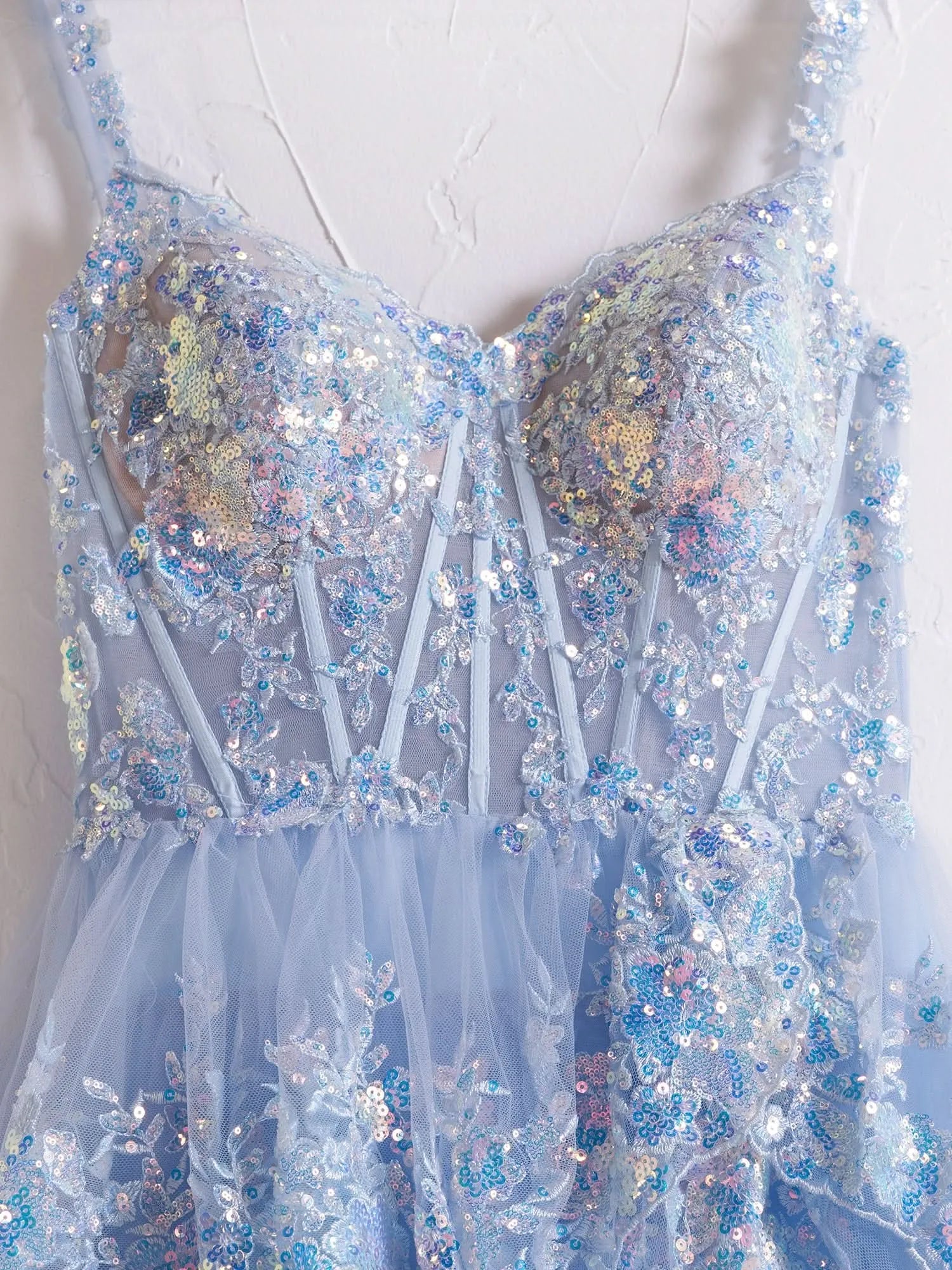 Shine Corset Sleeveless Princess Tulle Ruffles Long Prom Dress