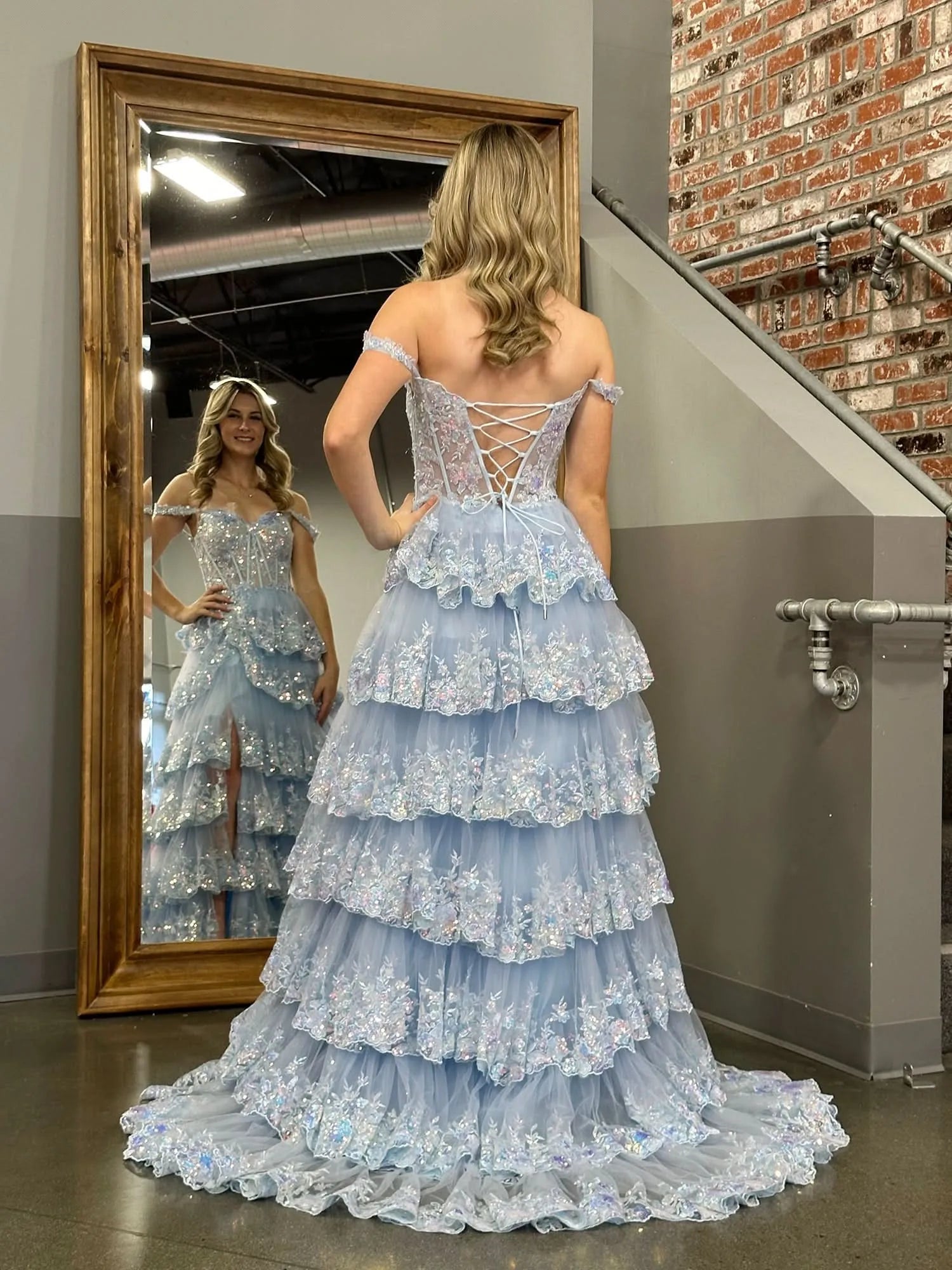 Shine Corset Sleeveless Princess Tulle Ruffles Long Prom Dress