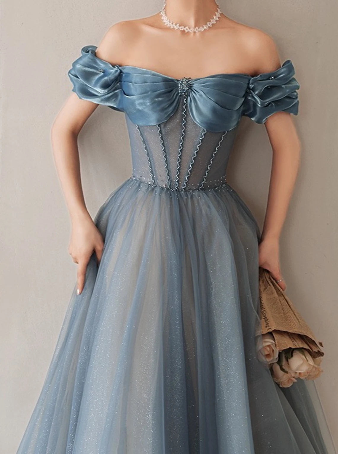 Shiny Blue Off Shoulder Evening Prom Gown Cocktail Dress Graduation Prom Dress Princess Dress Birthday Party Dress Prom Dress