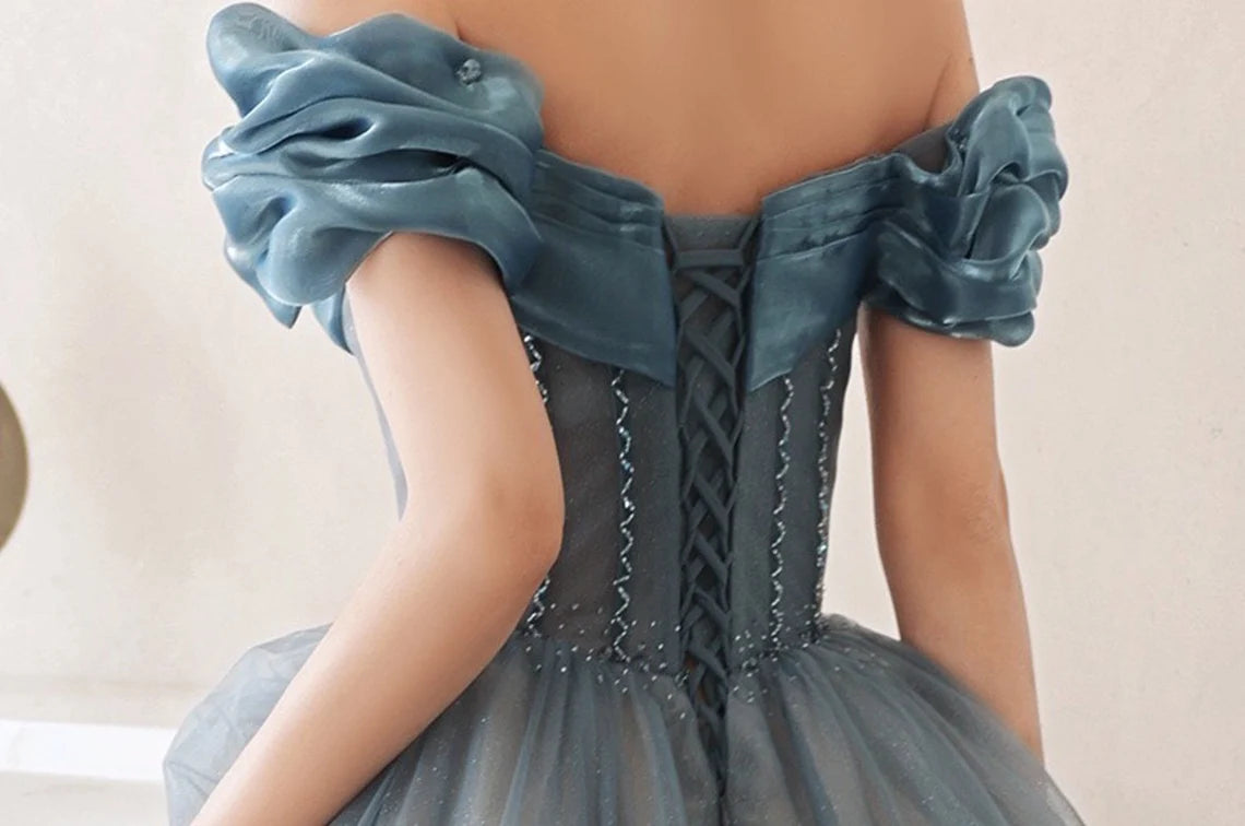 Shiny Blue Off Shoulder Evening Prom Gown Cocktail Dress Graduation Prom Dress Princess Dress Birthday Party Dress Prom Dress