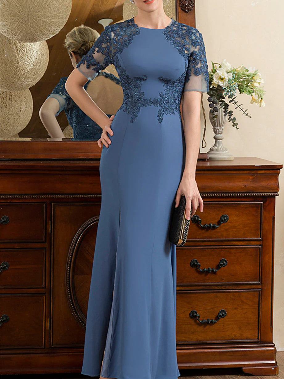 Formal Women's Dresses Trumpet/Mermaid Short Sleeves Ankle-Length Mother of the Bride Dresses with Slit Prom Dresses Stores