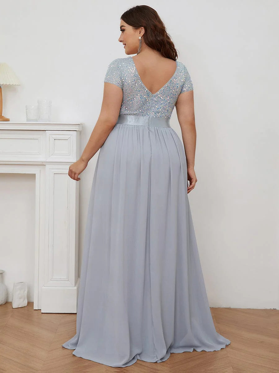 Robe de soirée Weitese grande taille en mousseline de soie, taille empire, col en V, manches courtes