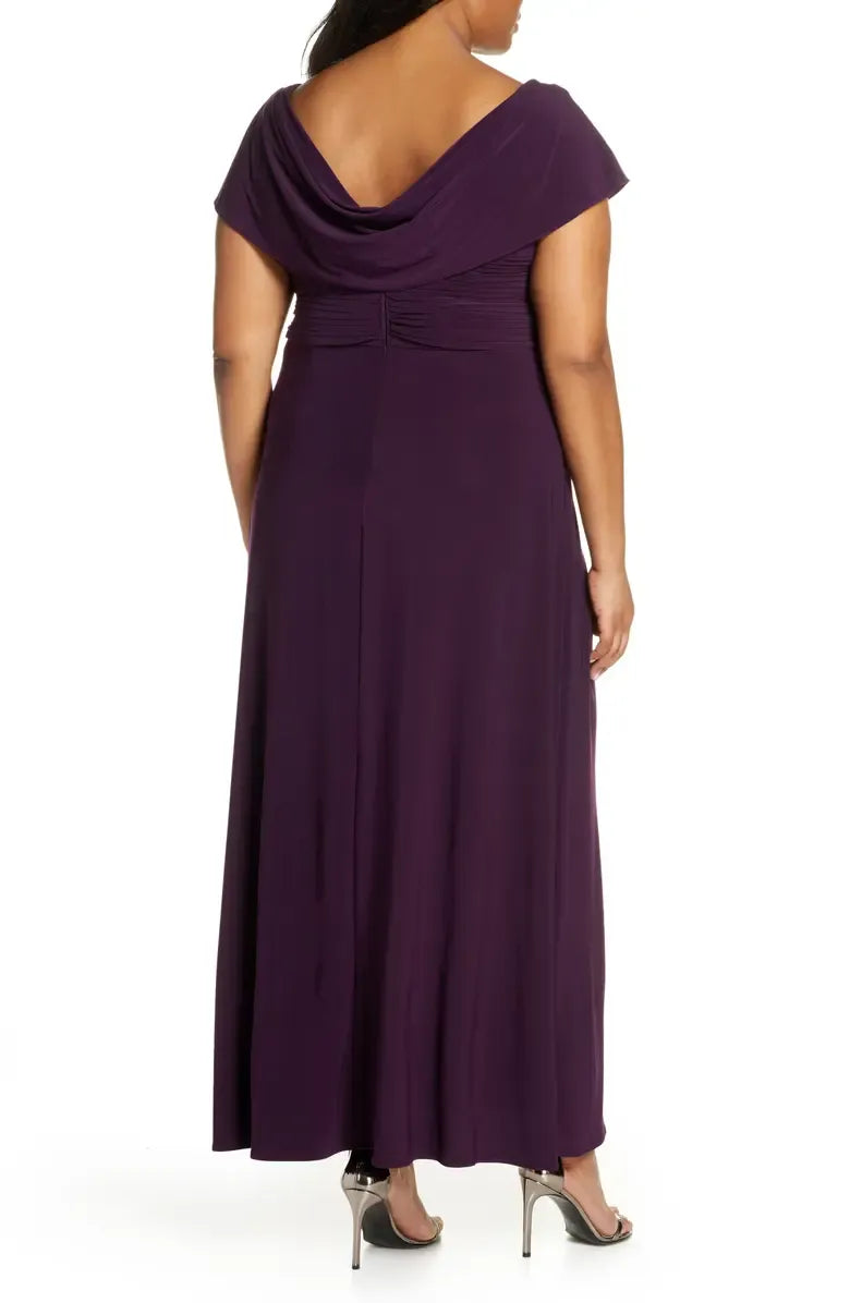 Simple A-Line Cowl Neck Cap Sleeve Chiffon Ankle-Length Plus Size Mother of the Bride Dress