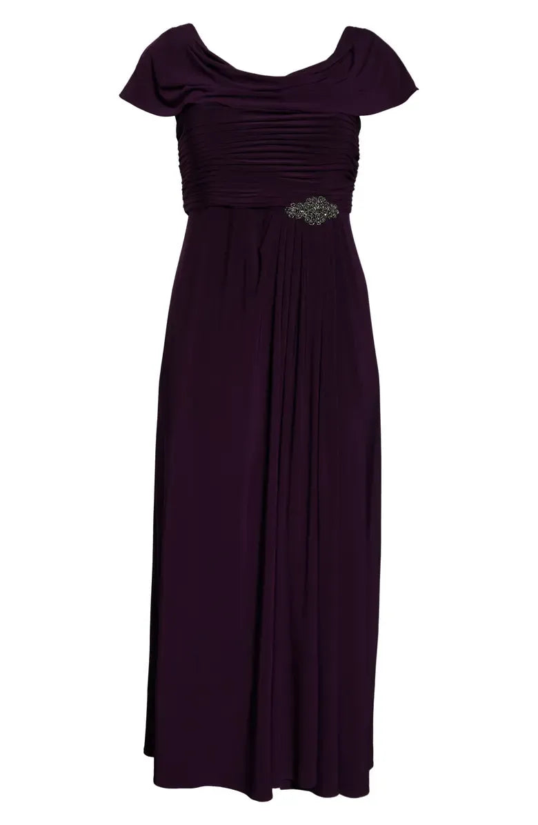 Simple A-Line Cowl Neck Cap Sleeve Chiffon Ankle-Length Plus Size Mother of the Bride Dress