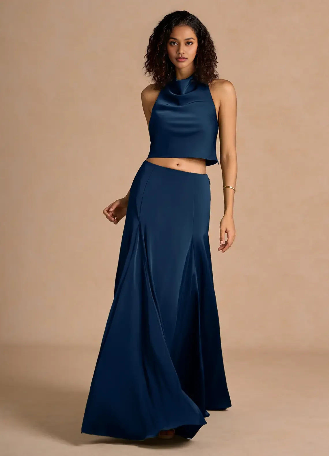 Simple A-Line Halter Neck Sleeveless Backless Floor-Length Evening Dress