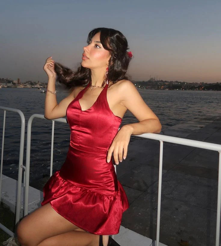 Simple A-Line Halter V-Neck Sleeveless Backless Short-Mini Homecoming Dress