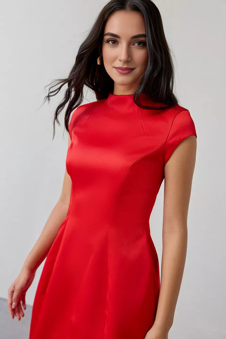 Simple A-Line High Neck Cap Sleeve Zipper Up Short-Mini Homecoming Dress