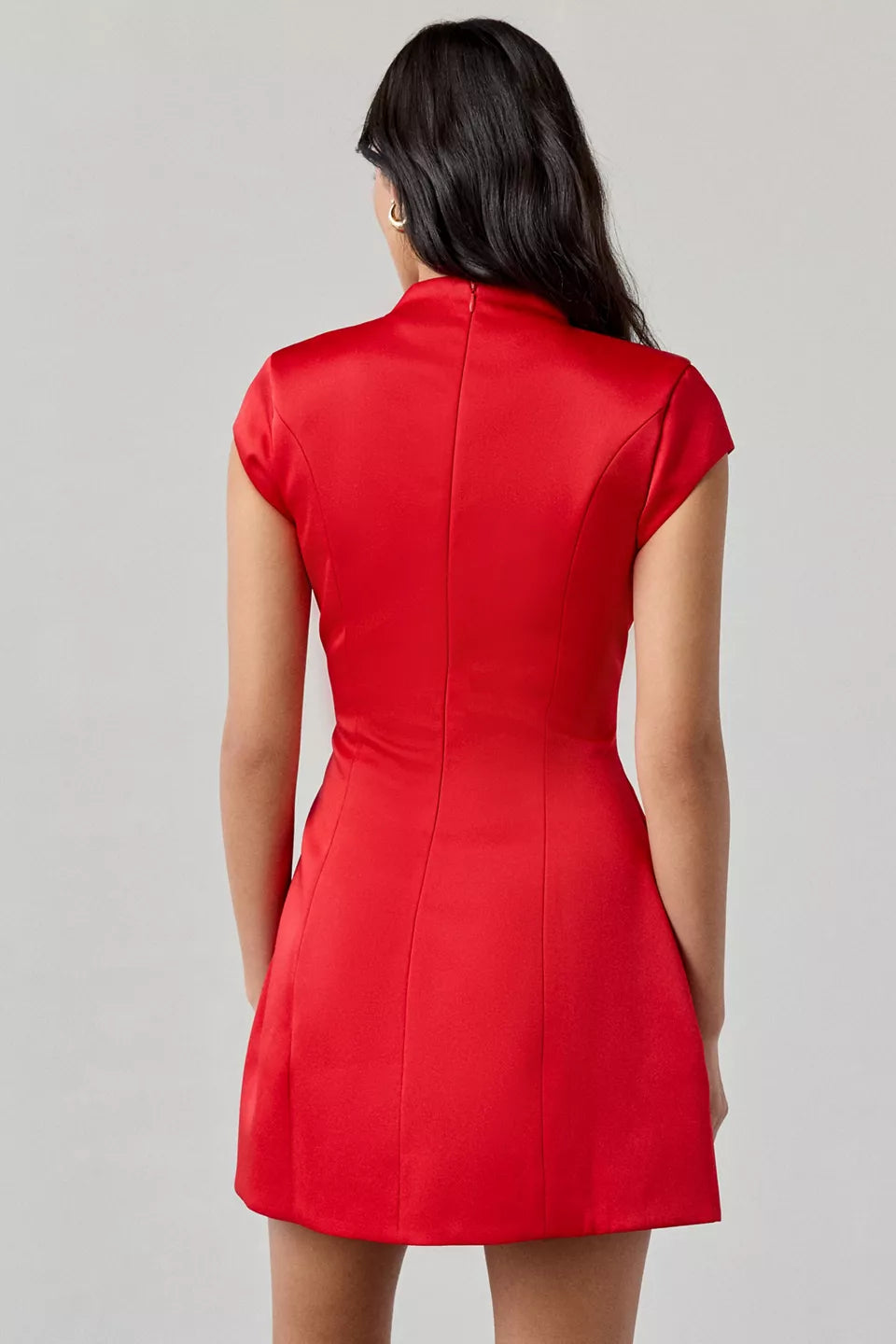 Simple A-Line High Neck Cap Sleeve Zipper Up Short-Mini Homecoming Dress