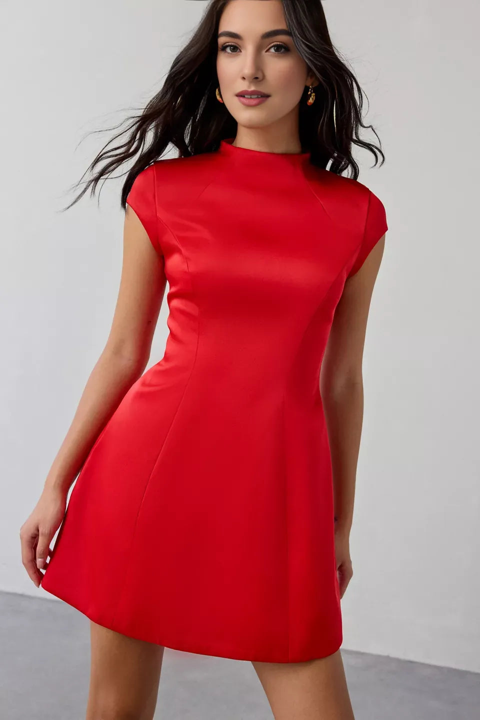 Simple A-Line High Neck Cap Sleeve Zipper Up Short-Mini Homecoming Dress