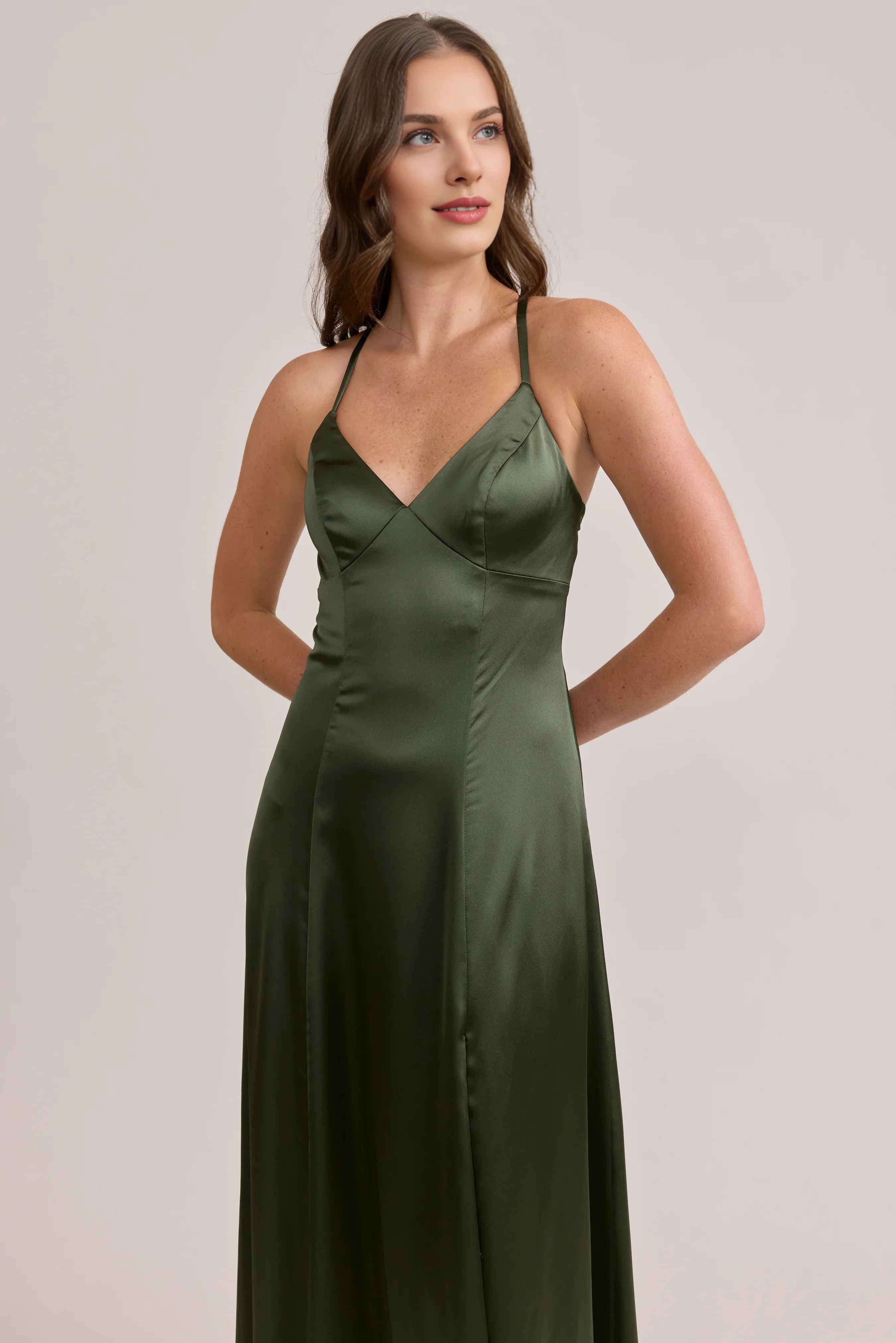 Simple A-Line Off the Shoulder Sleeveless Satin Floor-Length Prom Dress