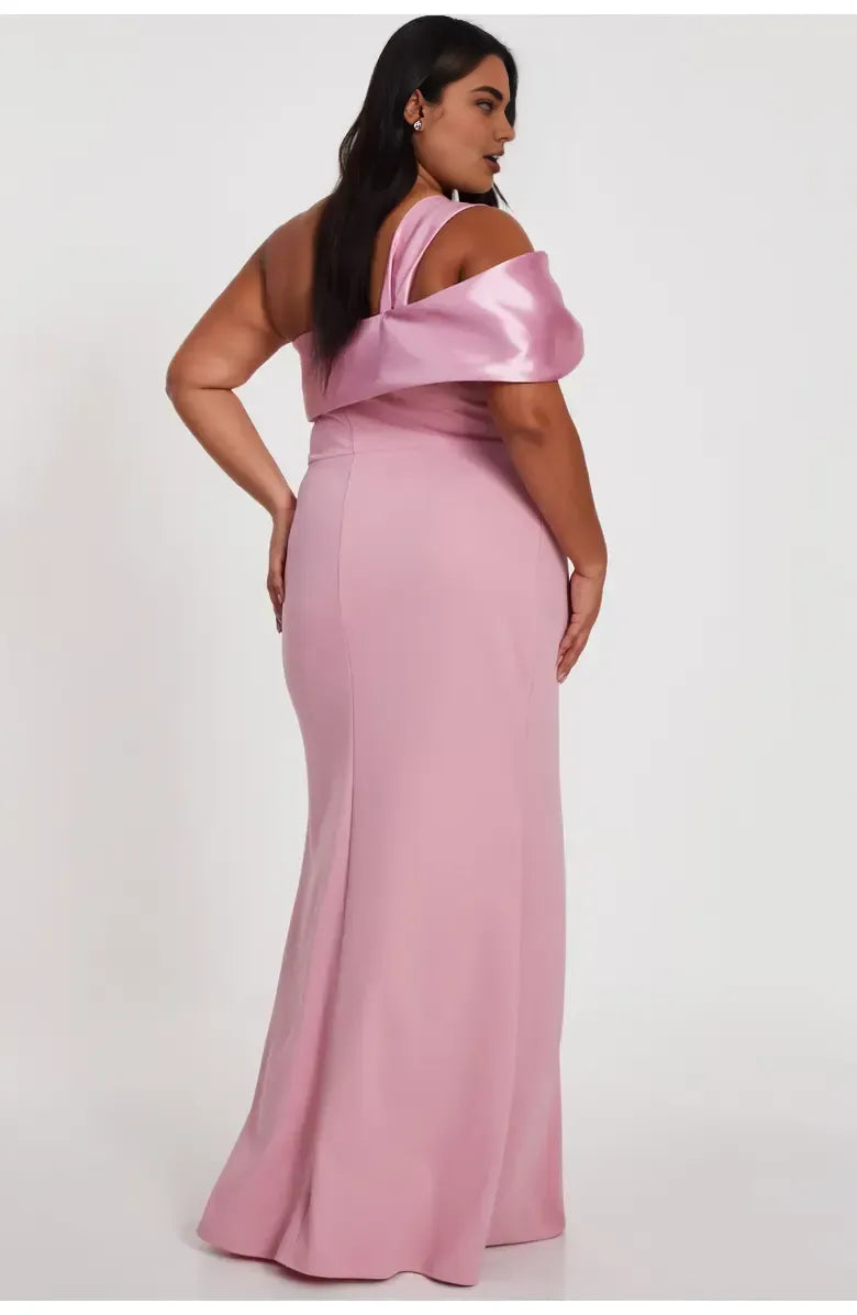 Simple A-Line One Shoulder Sleeveless Satin Floor-Length Plus Size Prom Dress