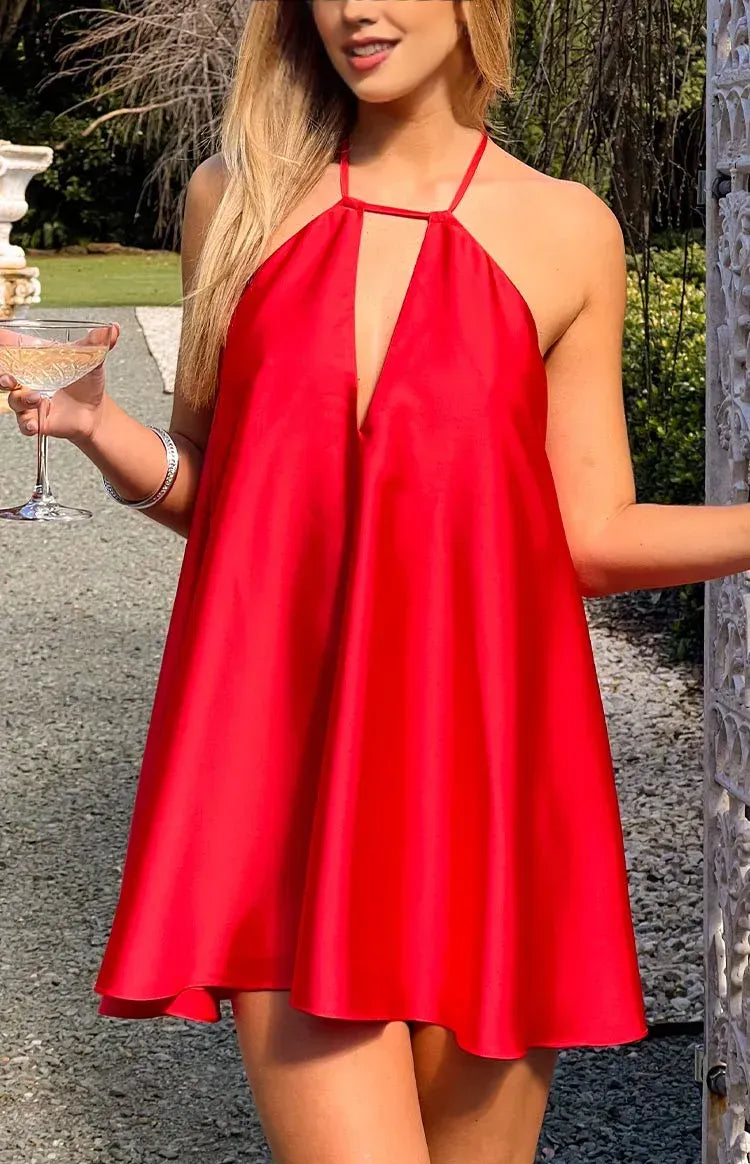 Simple A-Line/Princess Halter Neck Sleeveless Backless Above Knee Homecoming Dress