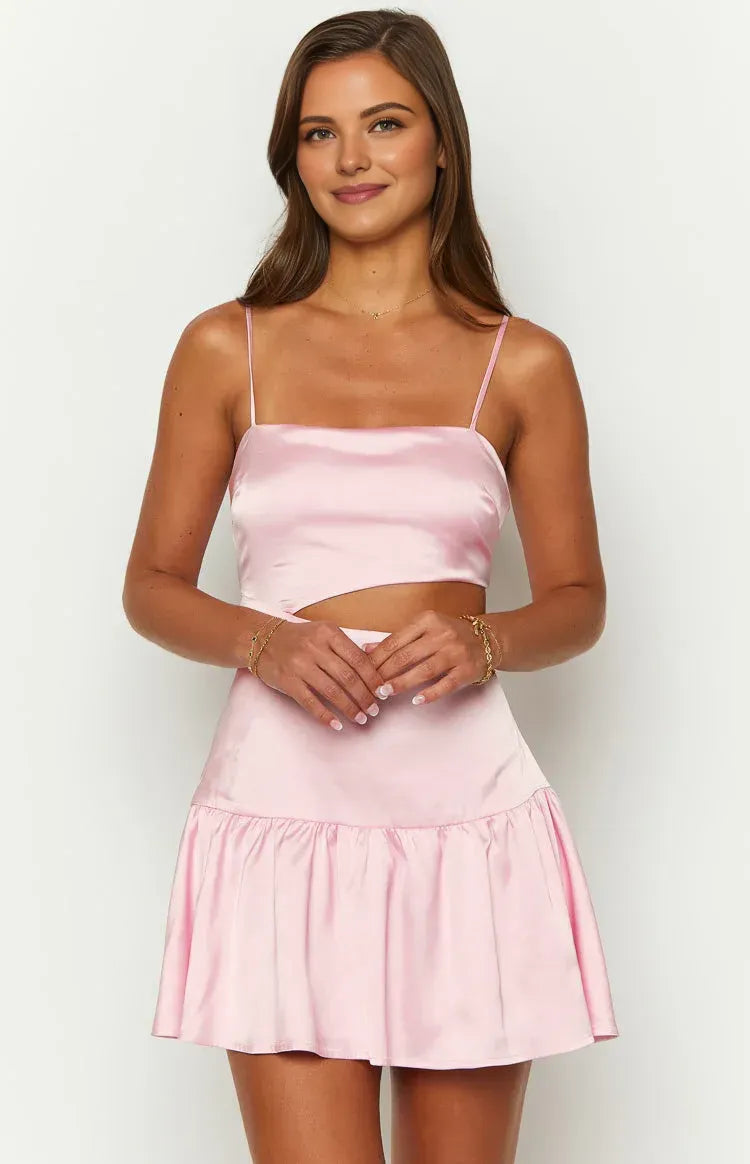 Simple A-Line/Princess Spaghetti Straps Sleeveless Backless Above Knee Homecoming Dress