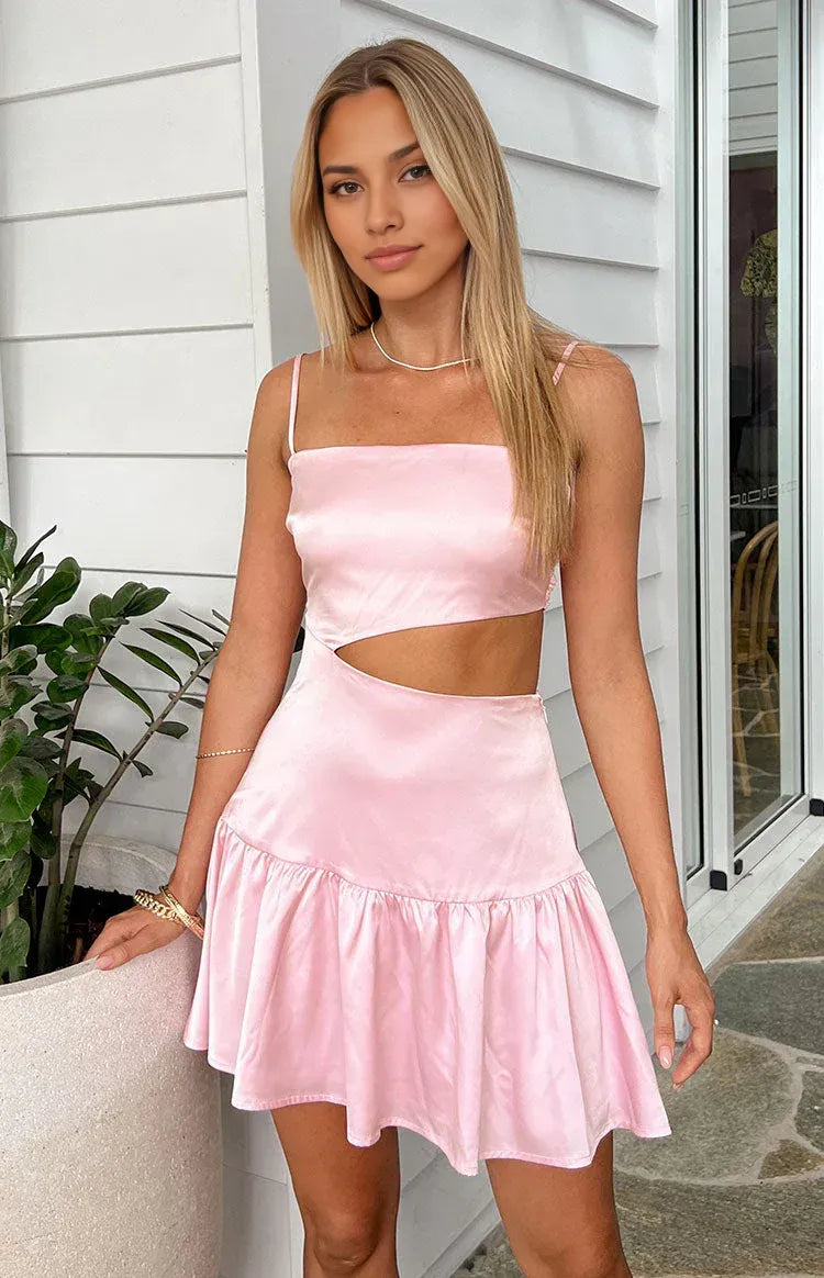 Simple A-Line/Princess Spaghetti Straps Sleeveless Backless Above Knee Homecoming Dress