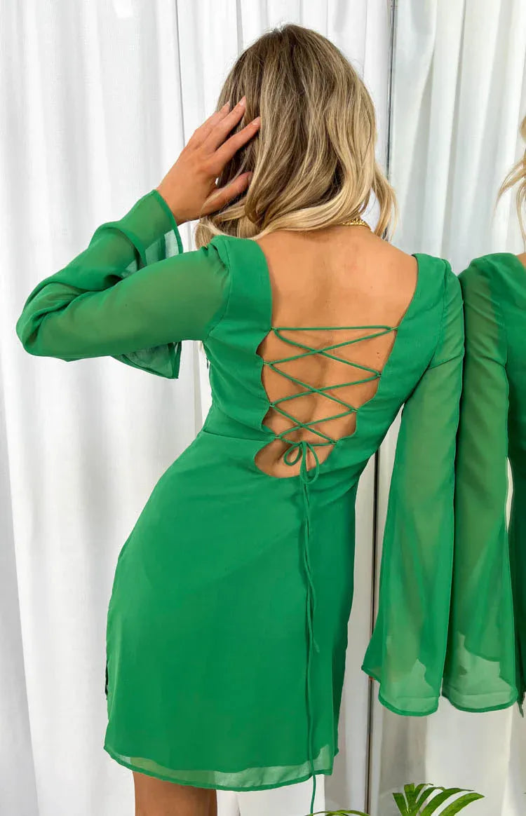 Simple A-Line/Princess Square Neck Long Sleeve Lace Up Above Knee Homecoming Dress