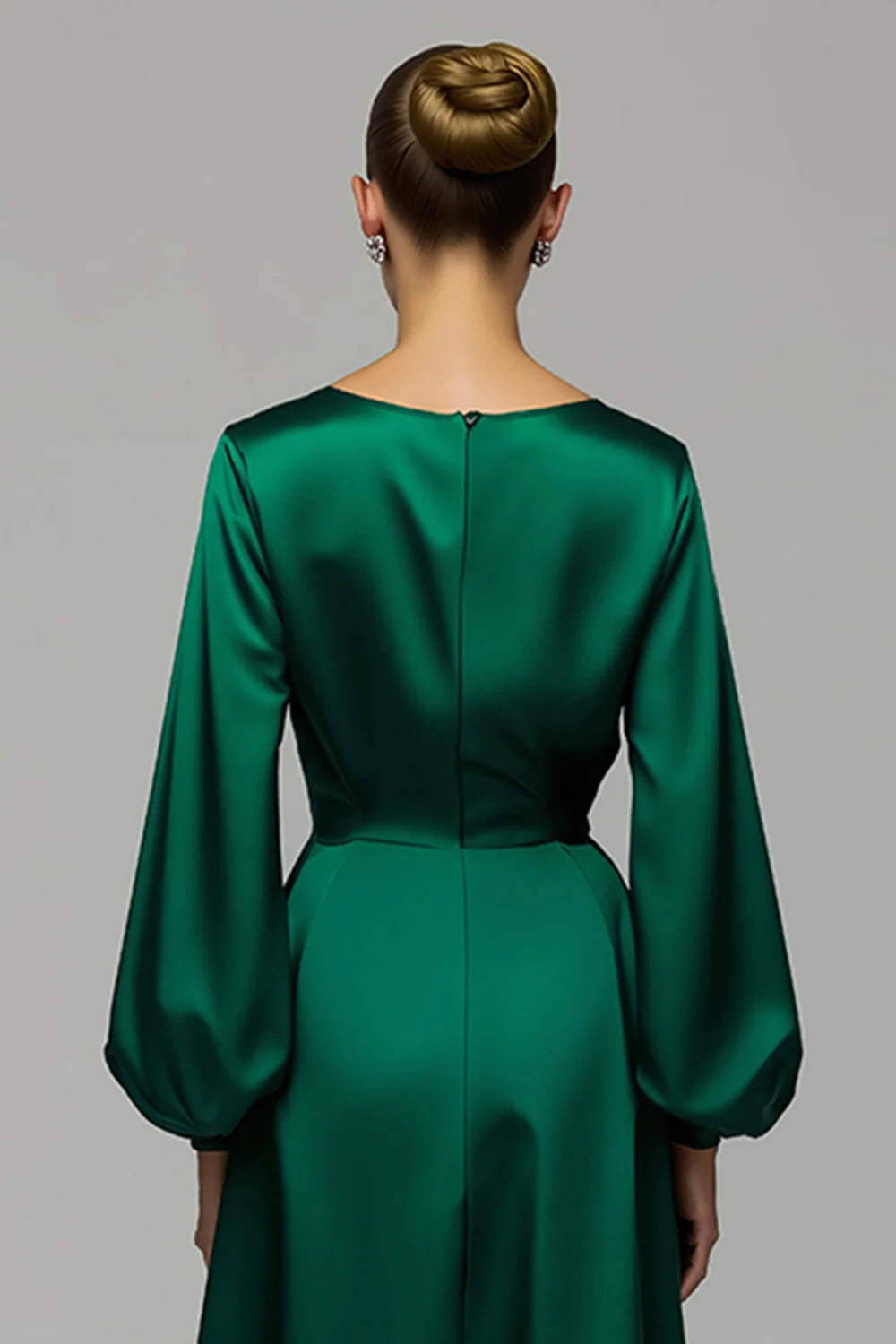 Simple A-Line Scoop Neck Long Sleeve Satin Ankle-Length Prom Dress