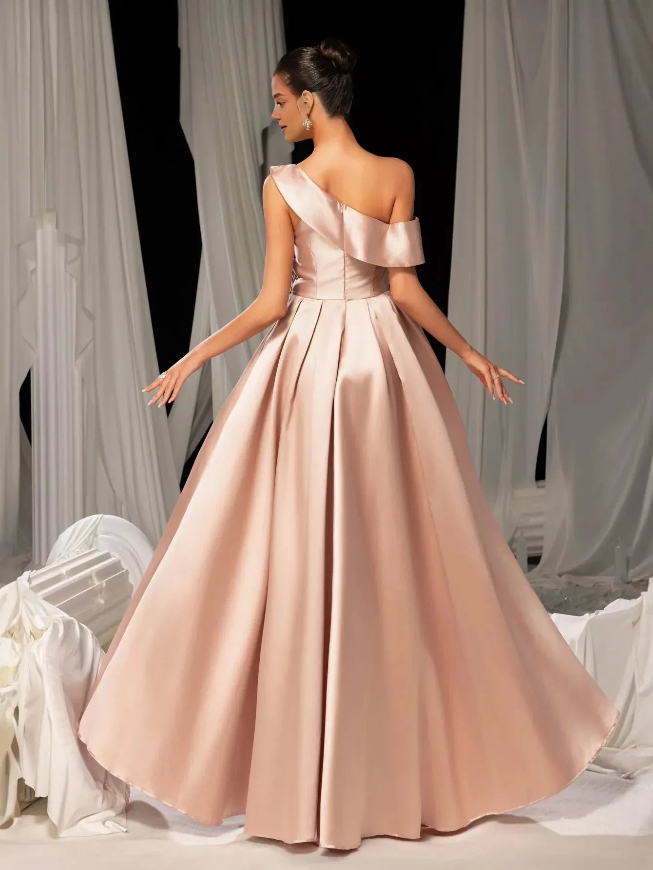 Simple A-Line Sloping Neck Sleeveless Zipper Up Floor-Length Prom Dress