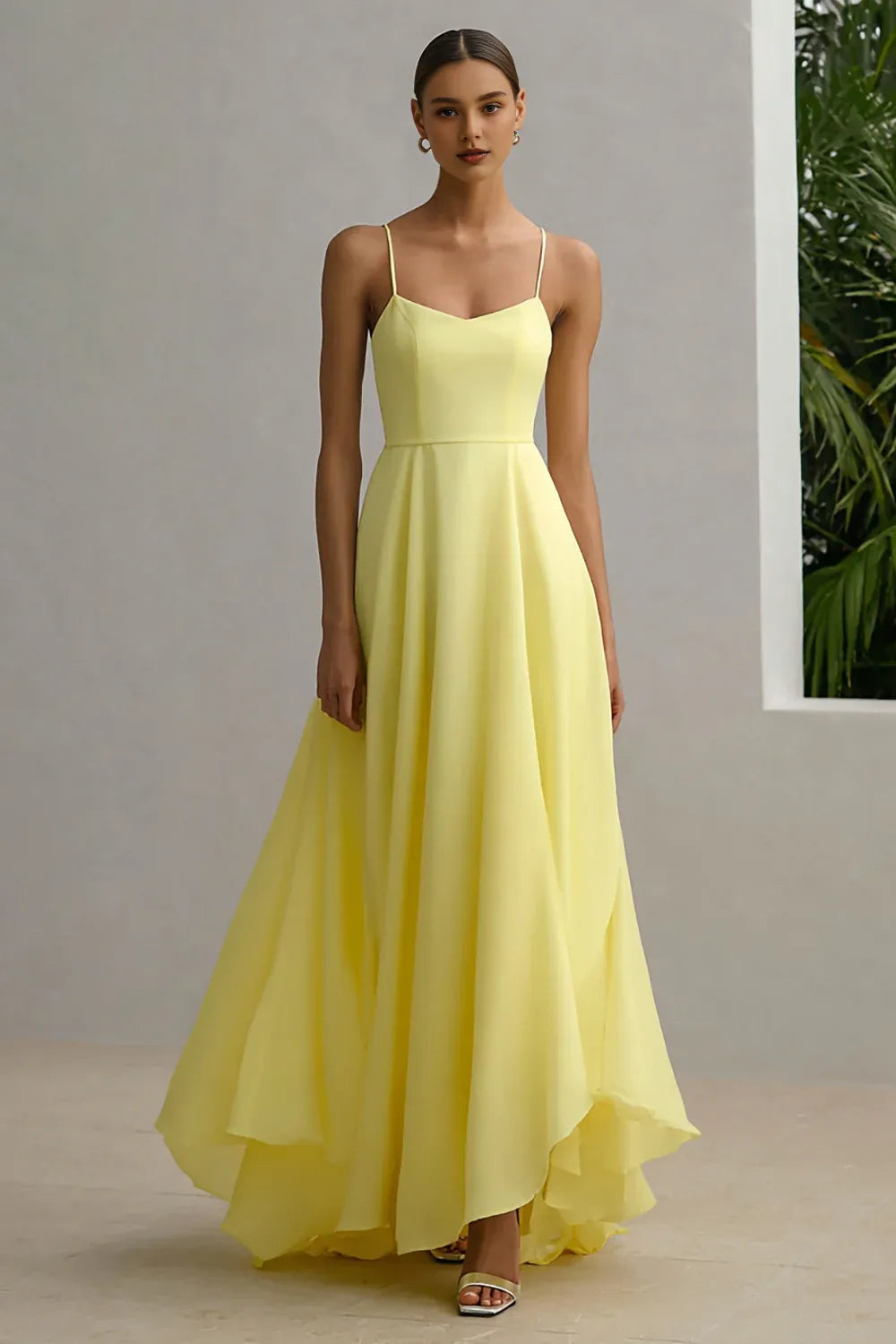 Simple A-Line Spaghetti Straps Sleeveless Satin Floor-Length Prom Dress