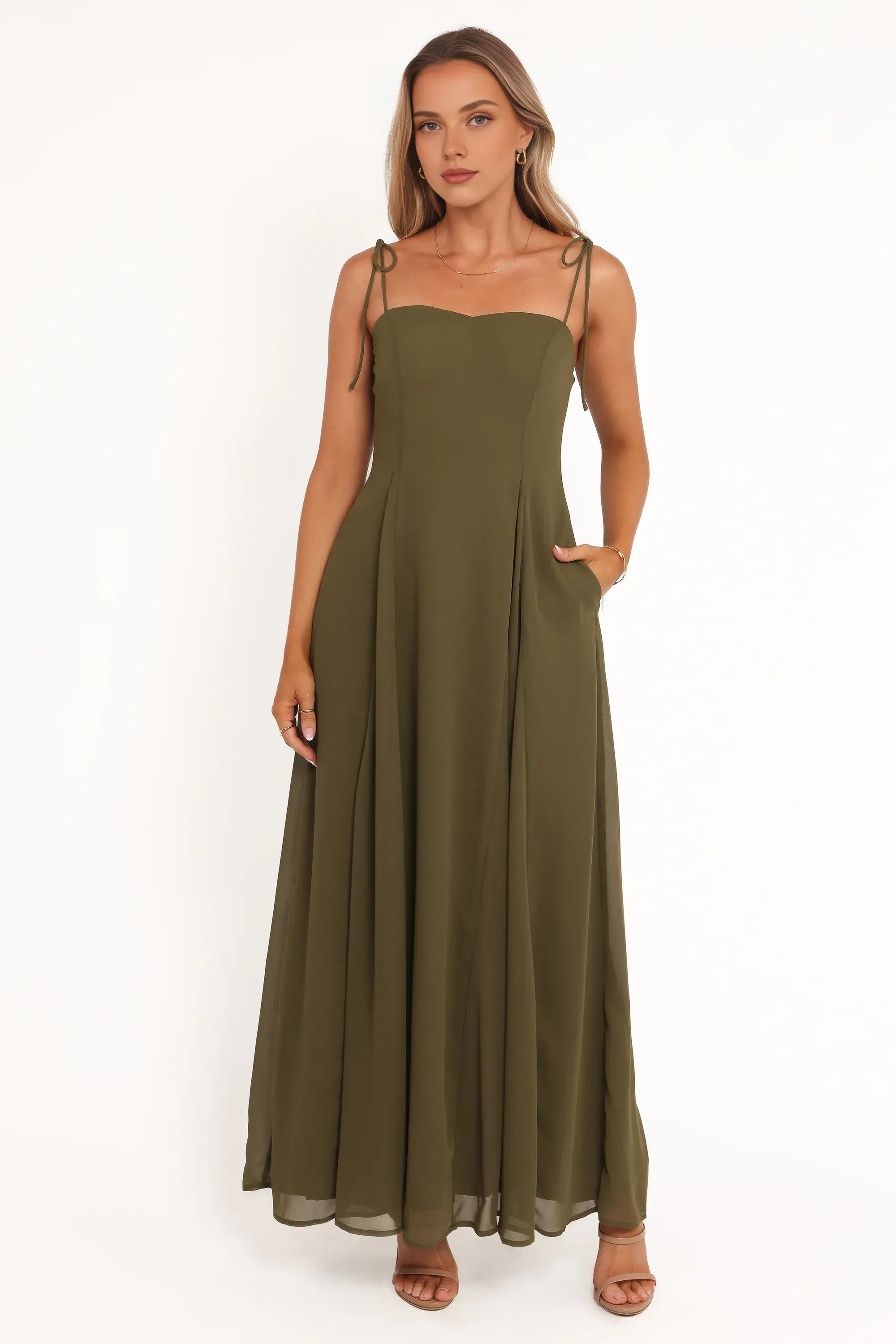 Simple A-Line Spaghetti Straps Sleeveless Zipper Up Floor-Length Prom Dress