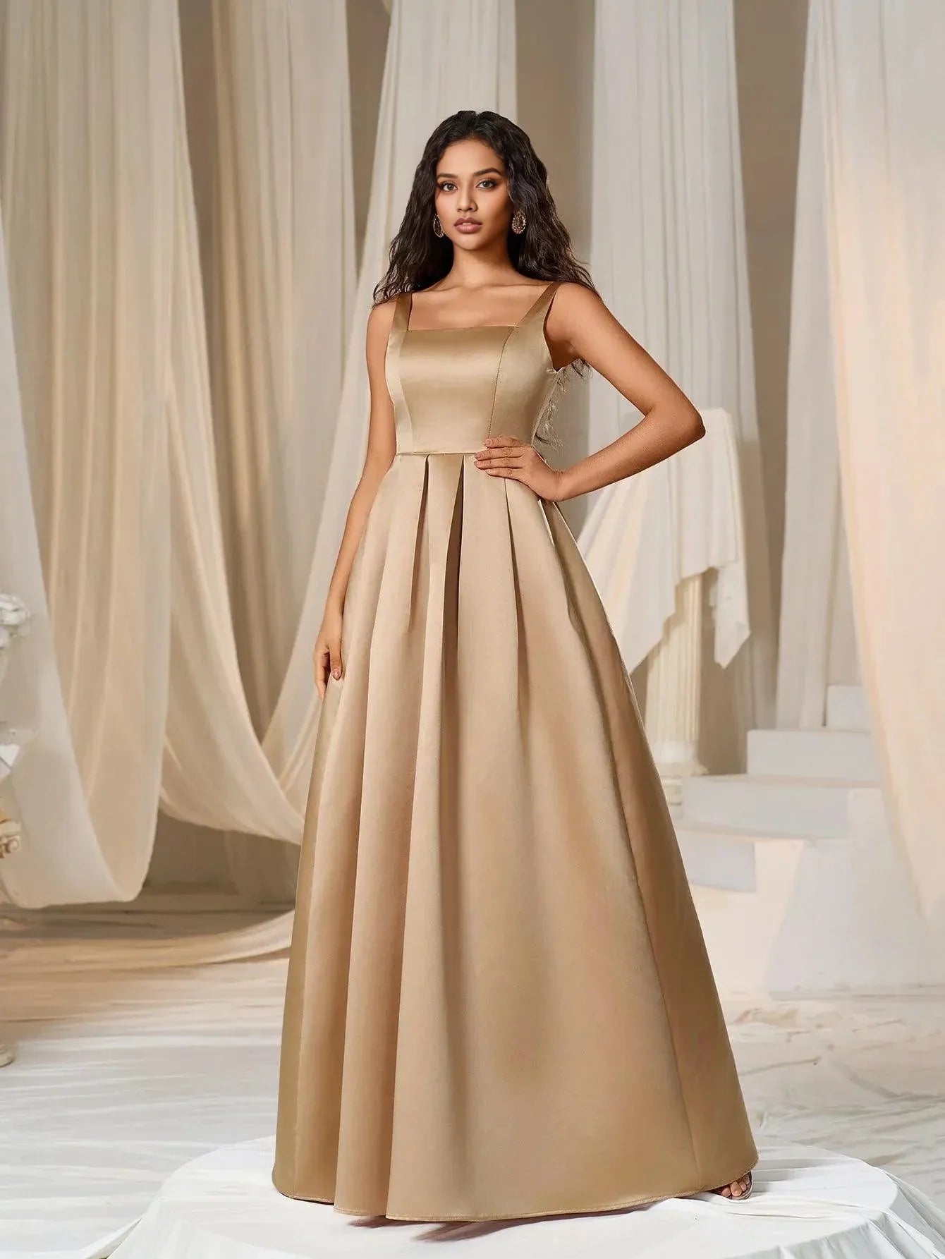 Simple A-Line Square Neck Sleeveless Lace Up Floor-Length Prom Dress