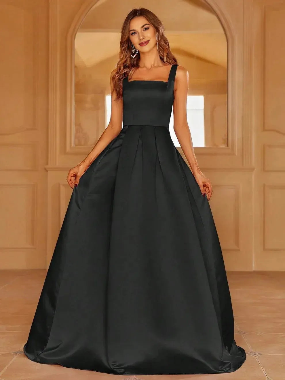 Simple A-Line Square Neck Sleeveless Lace Up Floor-Length Prom Dress