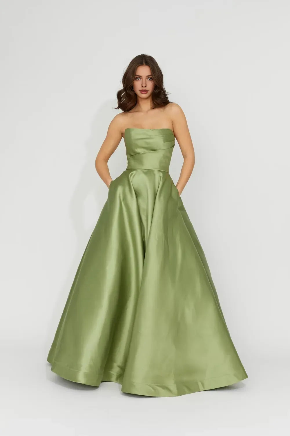 Simple A-Line Strapless Sleeveless Satin Floor-Length Prom Dress