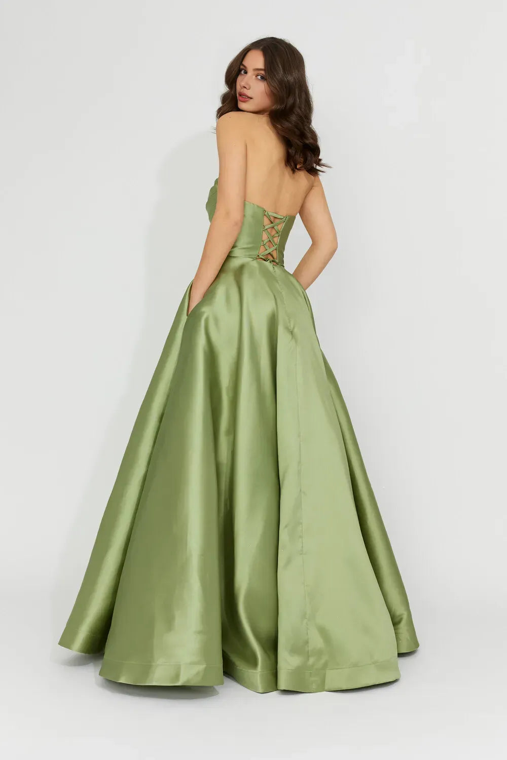 Simple A-Line Strapless Sleeveless Satin Floor-Length Prom Dress