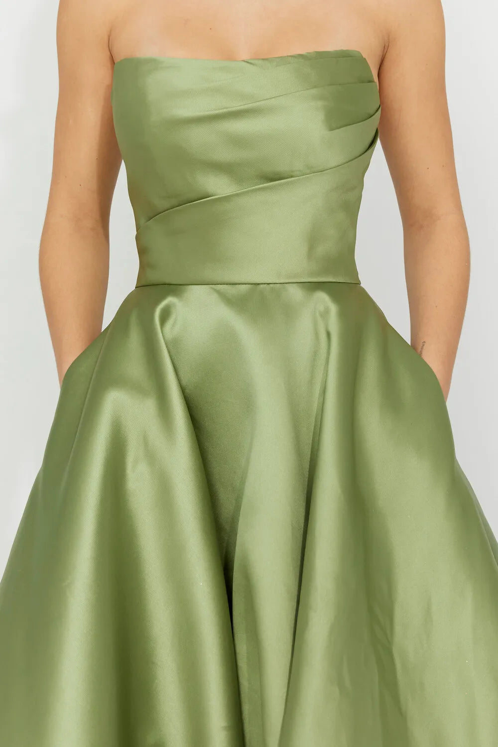 Simple A-Line Strapless Sleeveless Satin Floor-Length Prom Dress