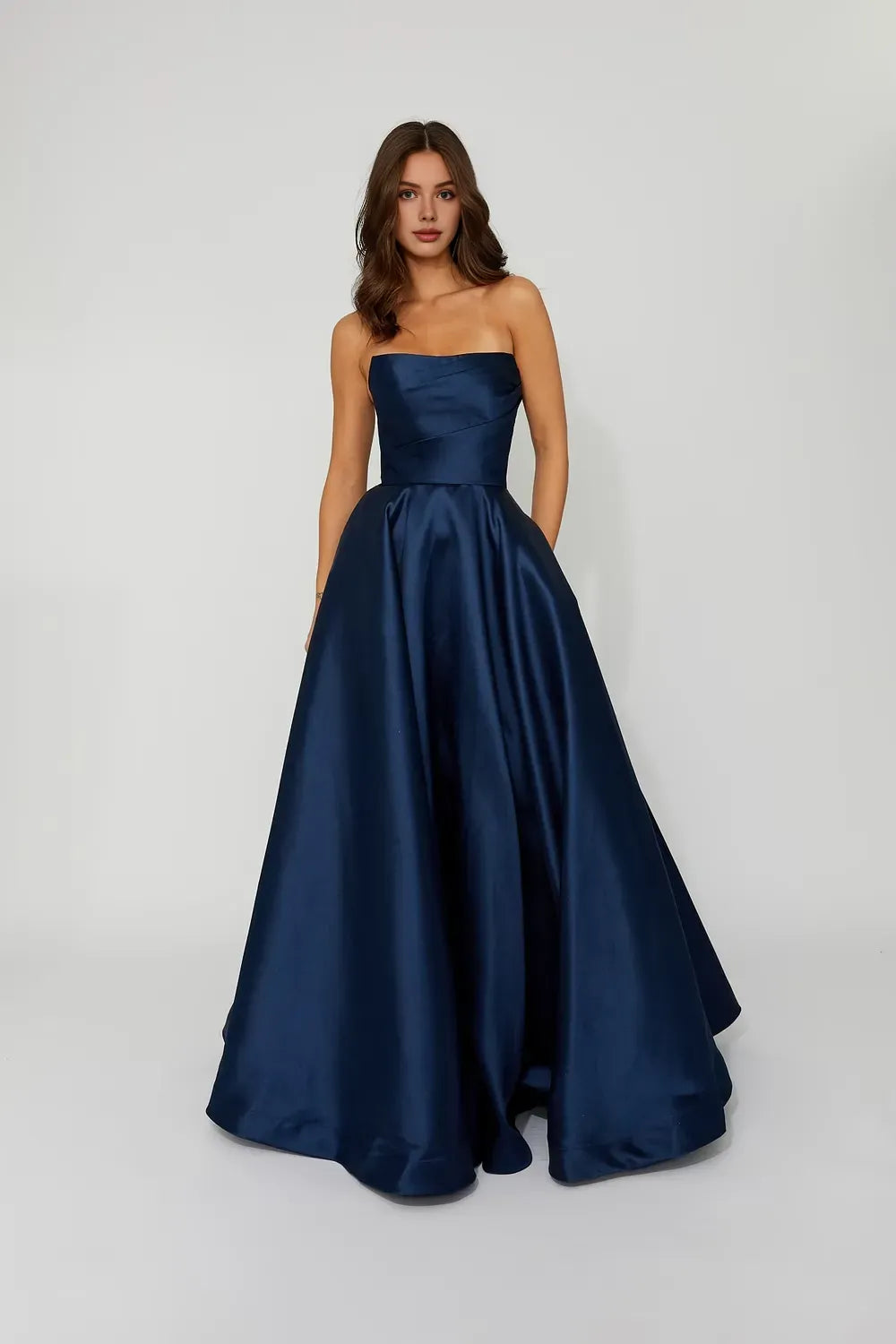 Simple A-Line Strapless Sleeveless Satin Floor-Length Prom Dress