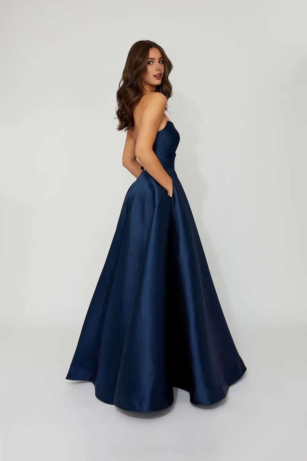 Simple A-Line Strapless Sleeveless Satin Floor-Length Prom Dress